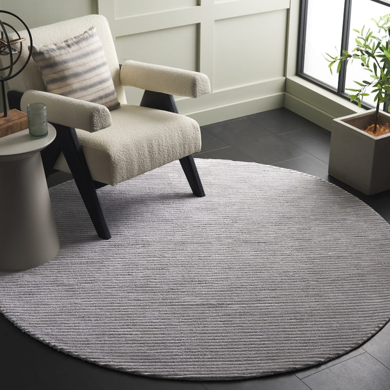 SAFAVIEH Audrey Poula Modern Stripe Rug - 6' Round - Ivory/Grey