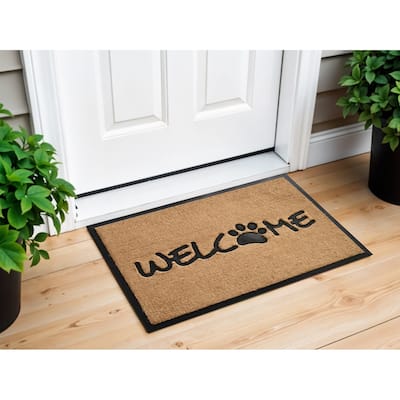 HomeRoots 24" X 36" Natural And Black Coir Welcome Outdoor Door Mat - 24' X '36
