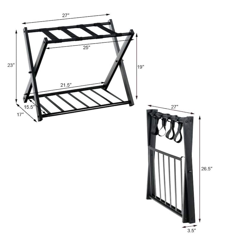 Costway Folding Luggage Rack with Shelf Travel Suitcase Shoe Storage
