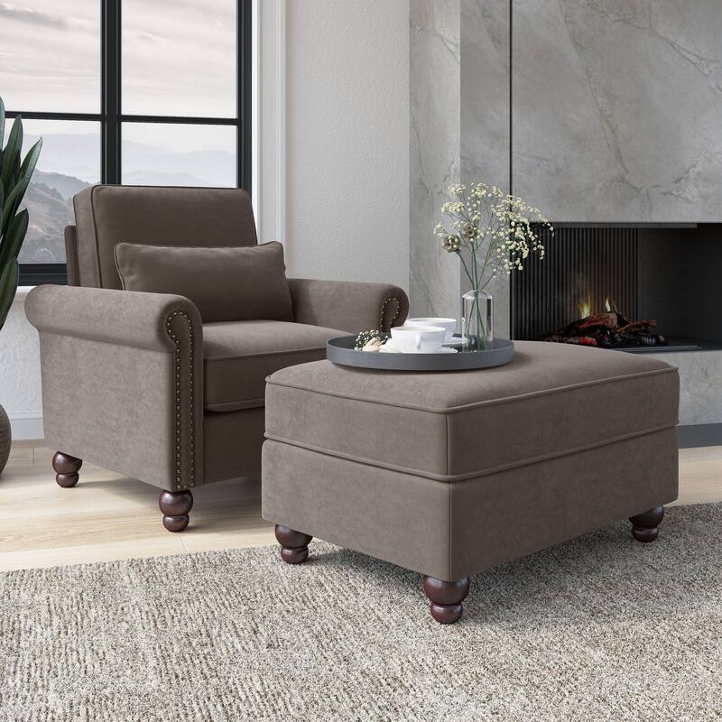 Bush Furniture Coventry Living Room Accent Chair with Ottoman Set