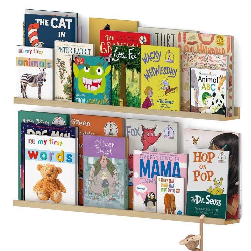 Wallniture Denver Natural Floating Shelves Picture Ledge Vinyl Display Bookshelf (Set of 2)