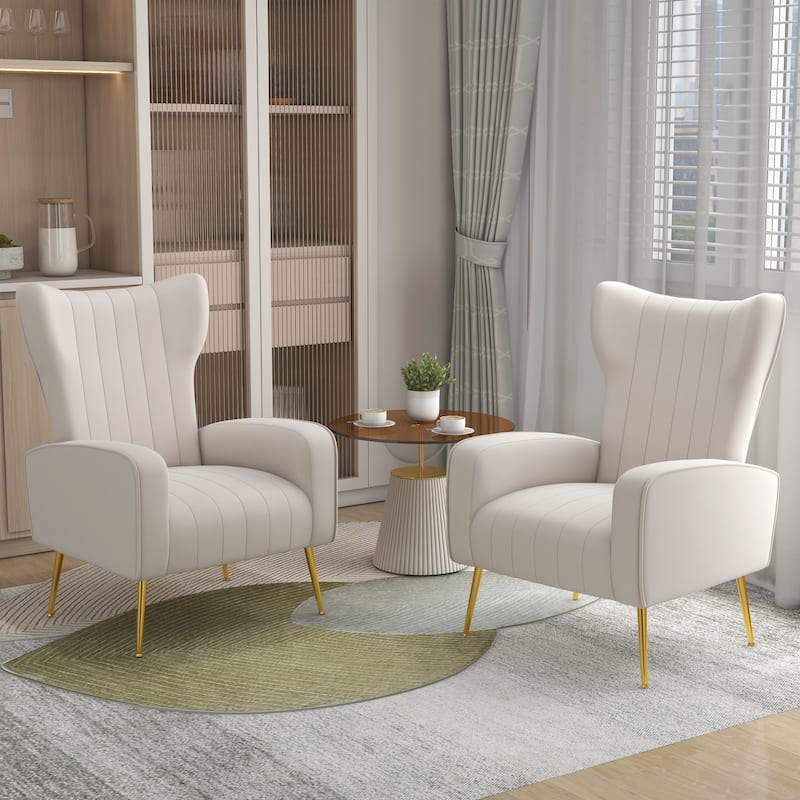 Upholstered Wingback Accent Chair - 26.4"W x 37.8"H x 32.6"D - White(Set of 2)
