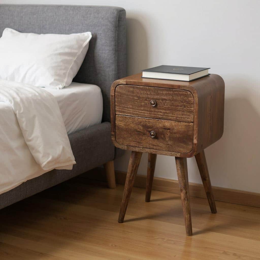 HomeRoots 22" Natural Solid Wood Square Distressed Two Drawer Nightstand