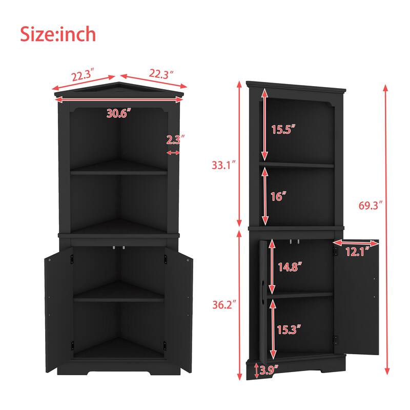 Tall Corner Cabinet With Doors For Living Room, Bathroom, Dining Room Or Kitchen