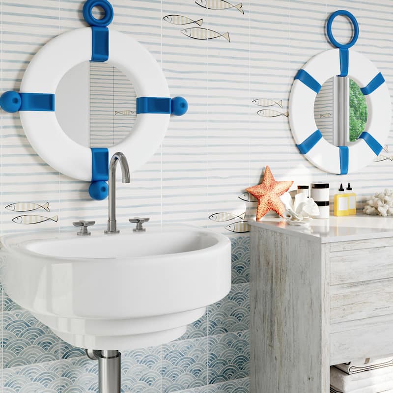 Merola Tile Berta Olas Decor 7-7/8" x 7-7/8" Ceramic Wall Tile - Case (4 Tiles)