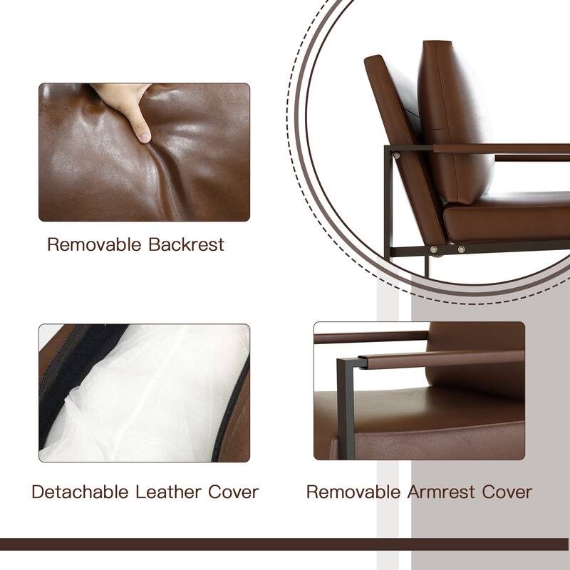 Mieres Mid-Century Style Faux Leather PU Accent Chair, Armchair with Steel Frame
