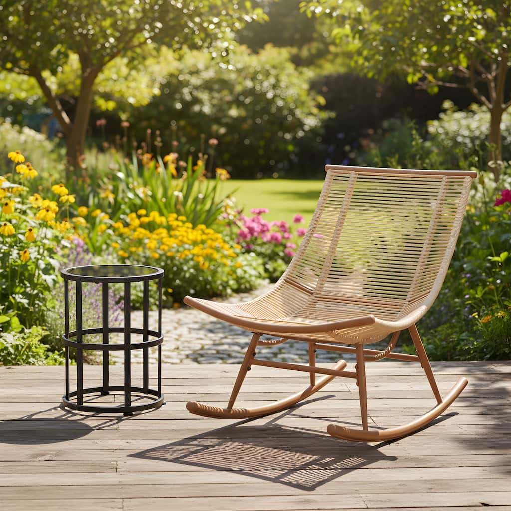 Christopher Knight Home - Altea Smooth Arc Back Outdoor Rocking Chair Set with Cushions and Ceramic Tile Side Table