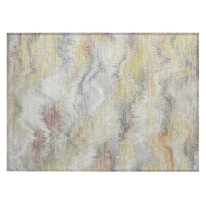 Machine Washable Indoor/ Outdoor Abstract Watercolor Chantille Rug