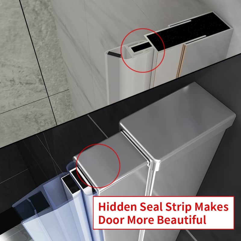 Elegant Bi-Fold Frameless Pivot Swing Shower Door Enclosure with Clear Glass Panel and Hardware Kit Reversible Installation