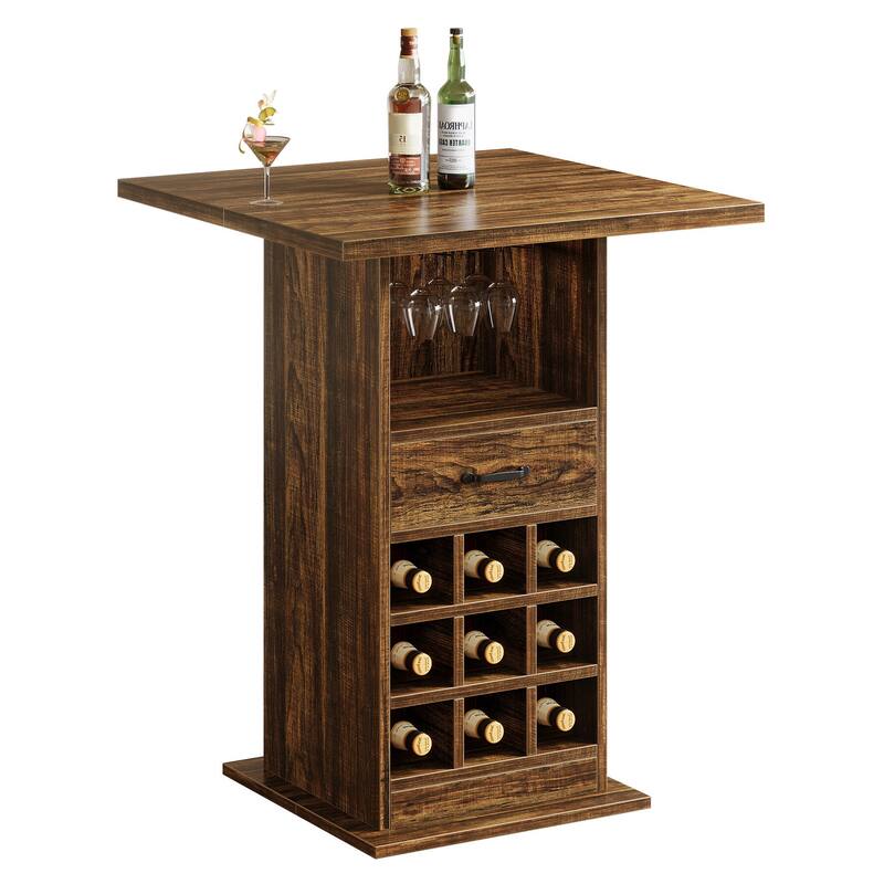 Square Home Bar Unit, Bar Cabinet with Storage and Wine Rack