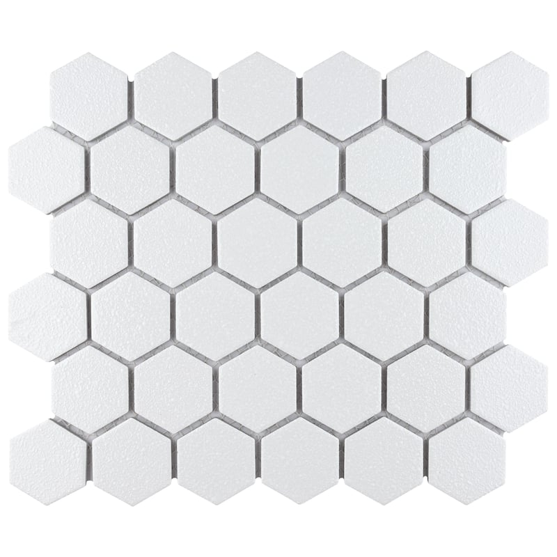 Merola Tile Hudson Due 2" Hex Crystalline White 10-7/8" x 12-5/8" Porcelain Floor and Wall Tile