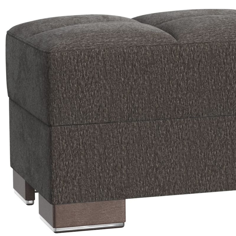 HomeRoots 52" Dark Gray and Brown Chenille Tufted Storage Ottoman