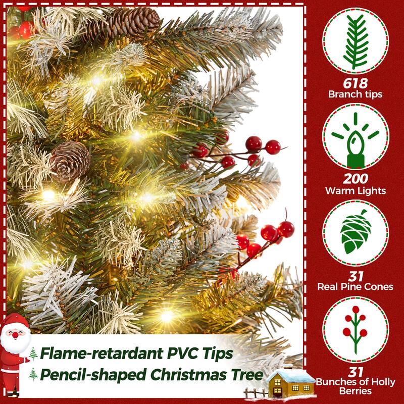 Yaheetech Pre-lit 6ft/7.5ft Frosted Artificial Christmas Tree with Stand Included, Green