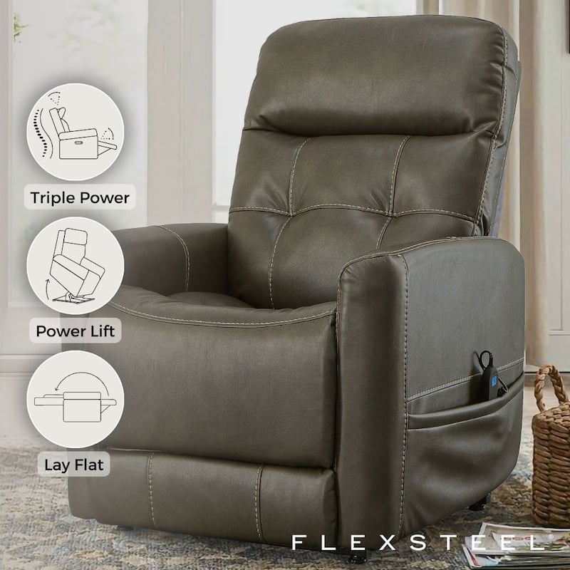 Kenner Driftwood Power Lift Recliner with Power Headrest & Lumbar by Flexsteel
