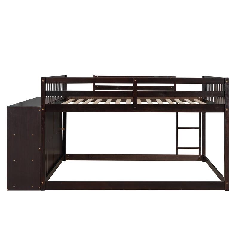 Espresso Pine Wood Bunk Bed with 4 Drawers, 3 Shelves, and Built-in Ladder