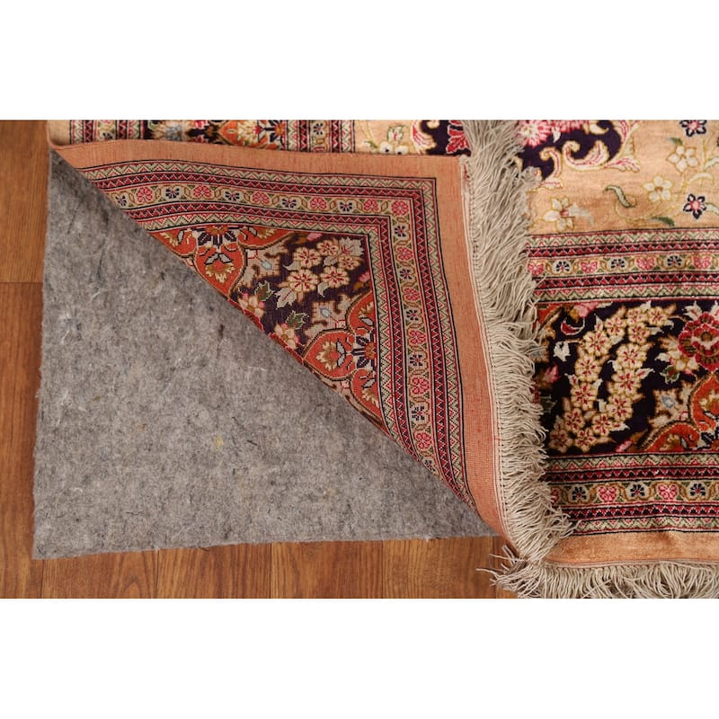 Handmade 100% Silk Geometric Qum Persian Rug Traditional Floral Carpet - 4'7"x 6'8"