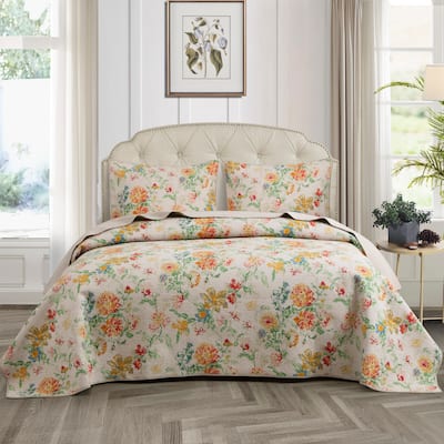 S&S Dreamland Floral Reversible 3 Piece Cotton Quilt Set