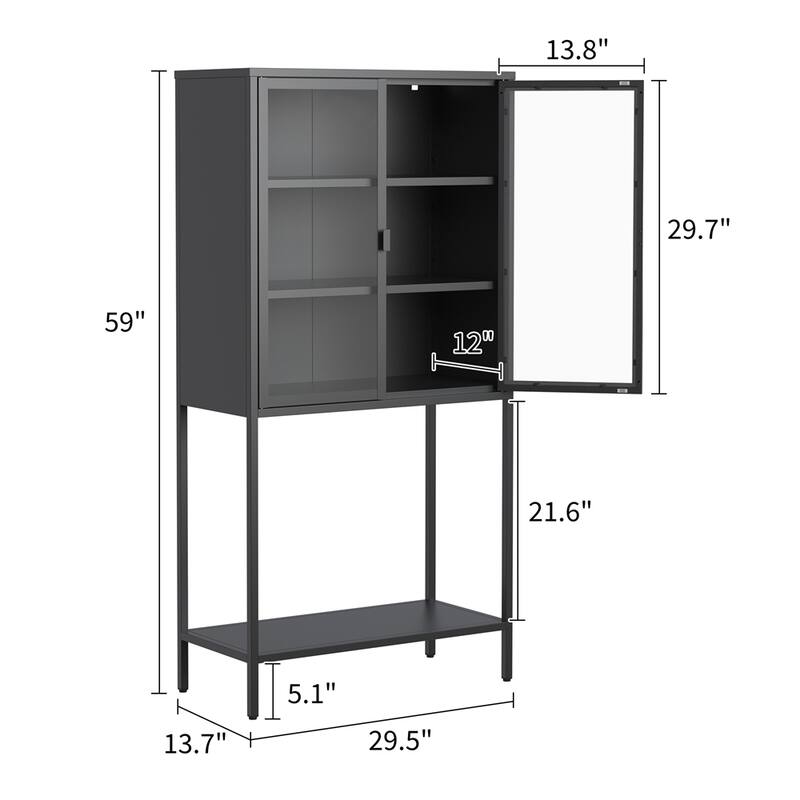 59"H Heavy Duty Metal Storage Cabinet,Tall Bookcase Bookshelf Cabinet - Black