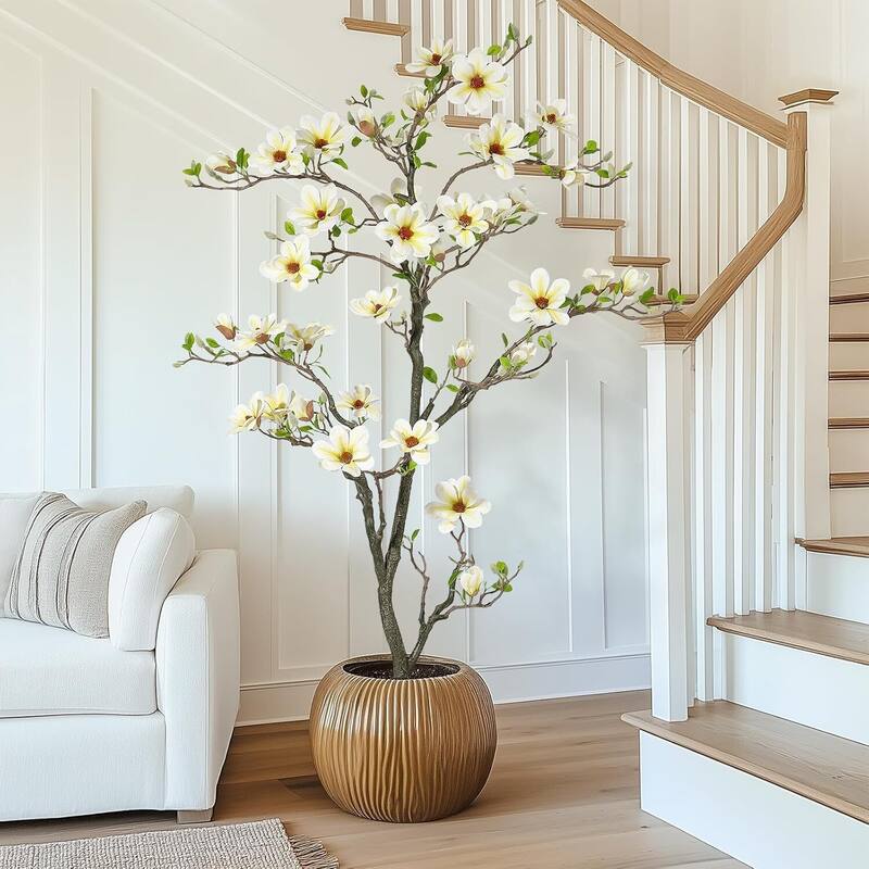 Faux Artificial Flower Tree, Magnolia Plants for Home Decor - 7 ft