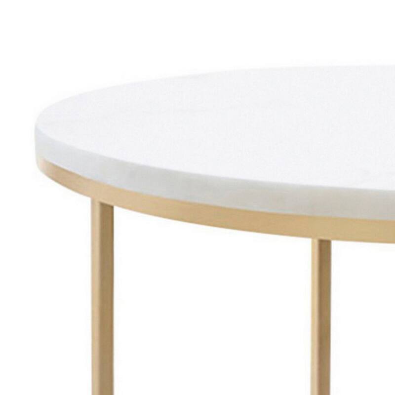 22 in. White and Gold Round Faux Marble End Table, Sturdy Build End Side Table for Living Rooms