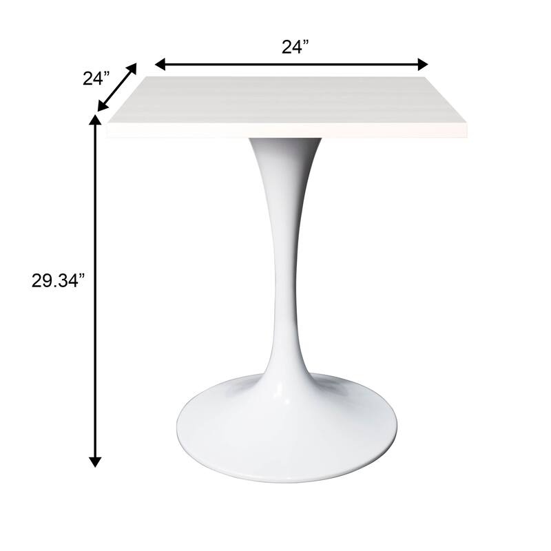 Verve 24 in. Wide Dining Table Square MDF Wood Tabletop in White Stainless Steel Pedestal Base Accent Kitchen Table