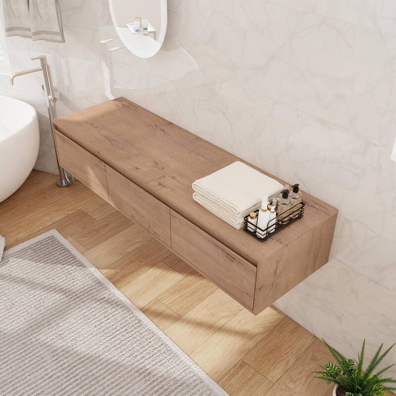 Beingnext 30"/60" Wall Mounted Bathroom Vanity with Sink, Floating Bathroom Vanity with Soft Close Drawer - 60''W - Imitative Oak-No Sink