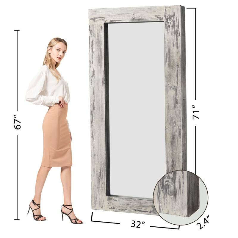 Farmhouse Rectangular Solid Wood Framed Full Length Leaning Mirror
