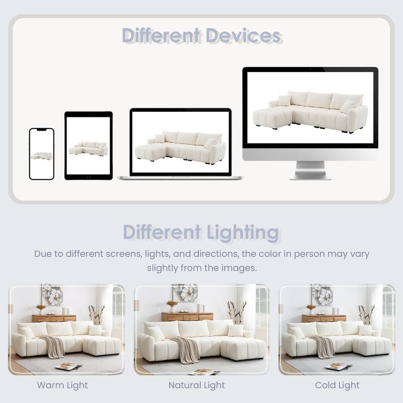 Oversized Modular Sofa, 110" Sectional Sofa with Movable Ottoman, 2 Throw Pillows, 4 Seat Pull-line Design Couch for Living Room