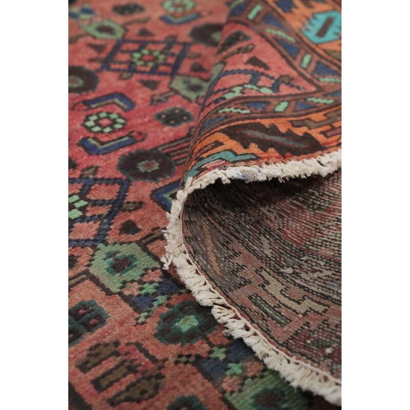 Hand Knotted Oriental 100% Wool Carpet Traditional Geometric Pink Hamedan Runner Rug - 9' 8'' X 3' 4''