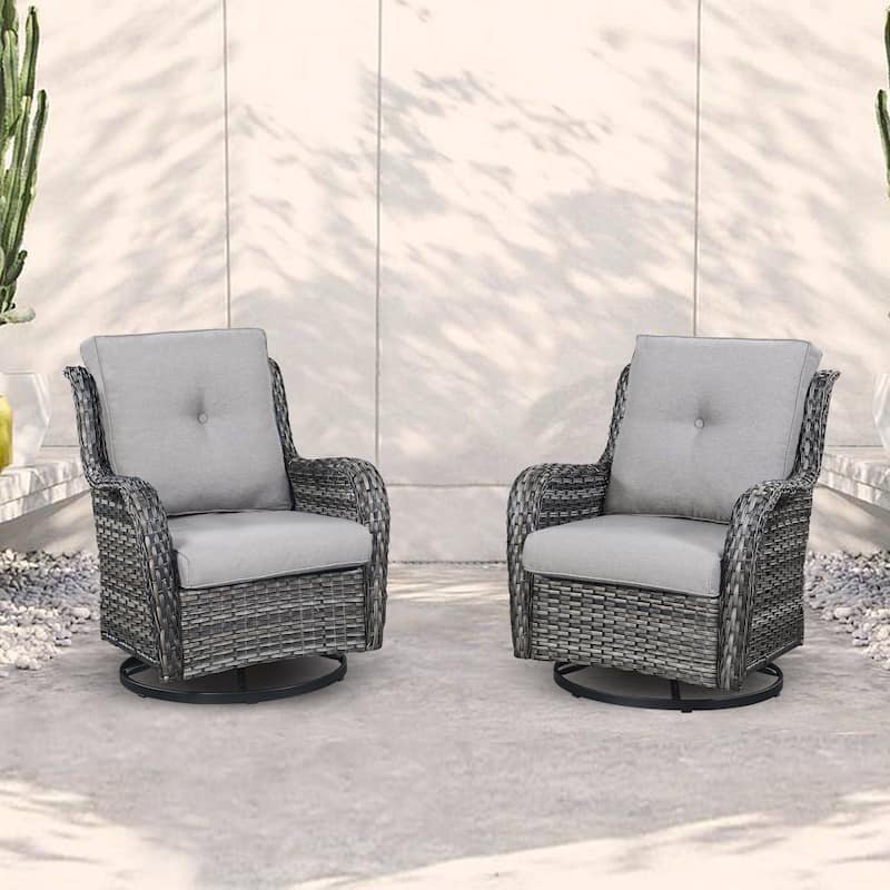 Pocassy Outdoor Wicker Glider Swivel Club Chairs (Set of 2)