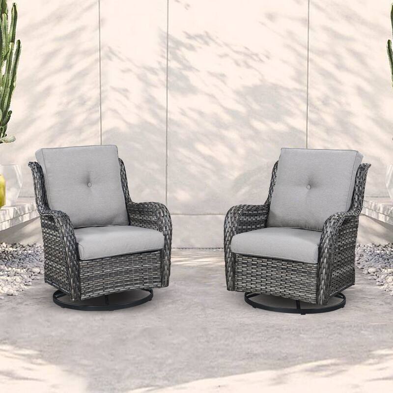 Pocassy Outdoor Wicker Glider Swivel Club Chairs (Set of 2) - Grey/Grey