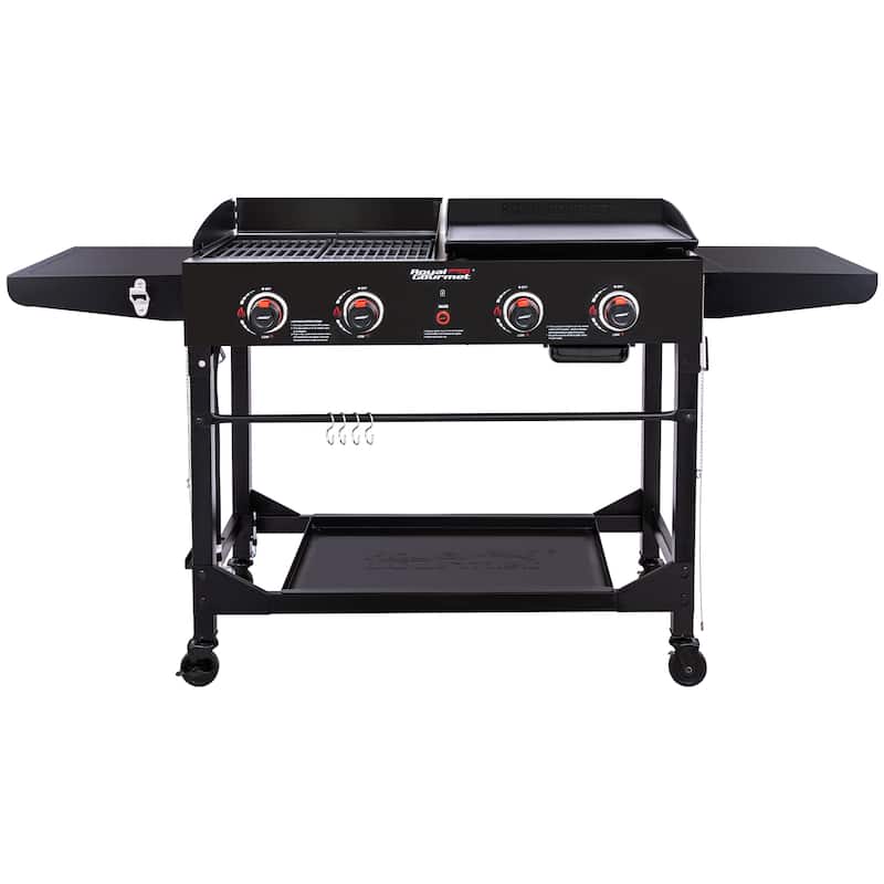 Royal Gourmet GD402 4-Burner Portable Flat Top Gas Grill and Griddle Combo with Folding Legs, Black - Black - Propane Gas