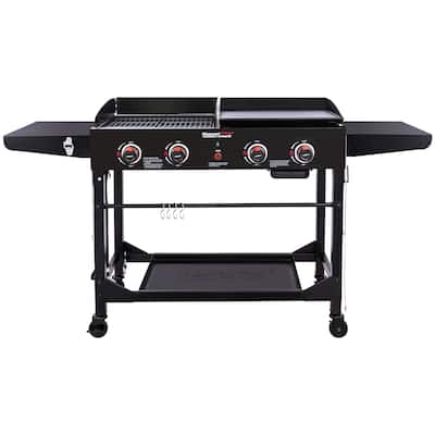 Royal Gourmet GD402 4-Burner Portable Flat Top Gas Grill and Griddle Combo with Folding Legs, Black