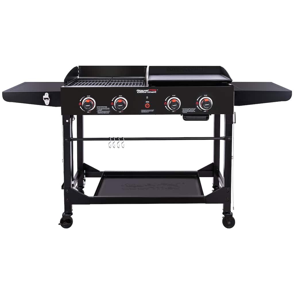 Royal Gourmet GD402 4-Burner Portable Flat Top Gas Grill and Griddle Combo with Folding Legs, Black