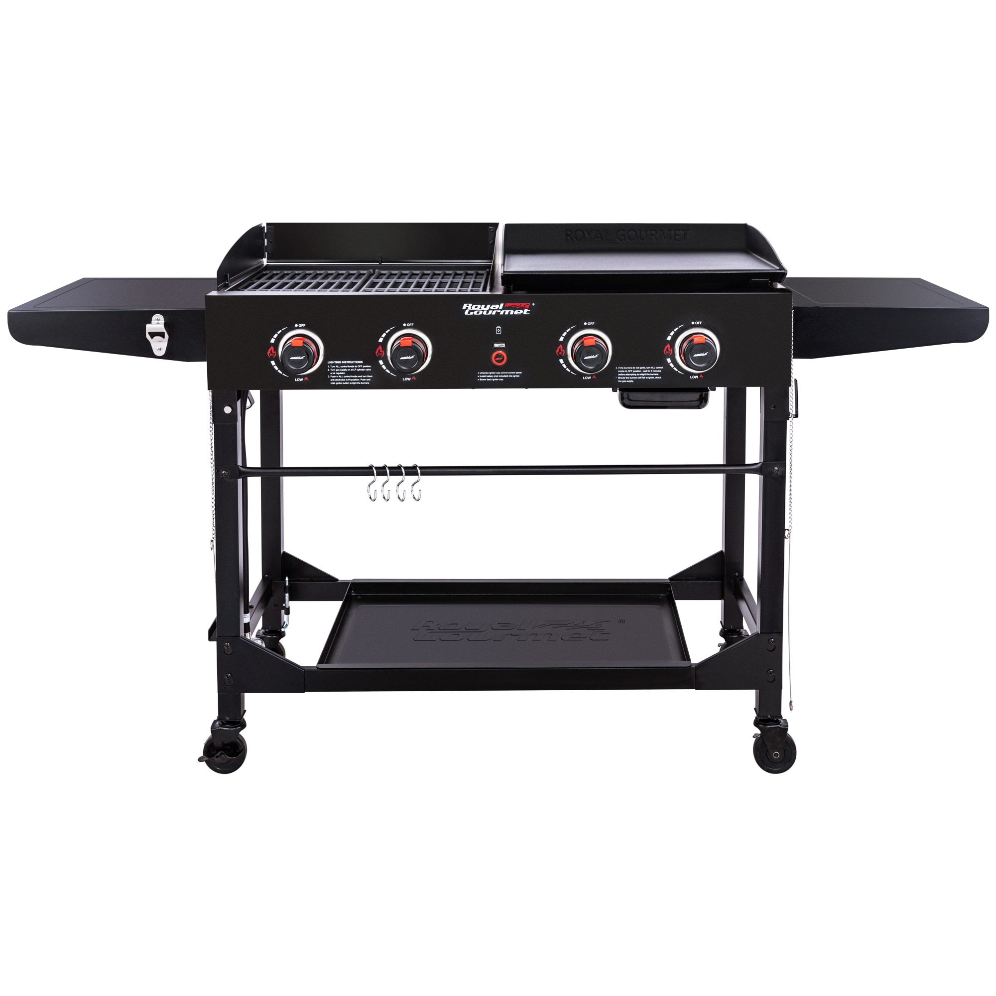 Royal Gourmet GD402 4 Burner Portable Flat Top Gas Grill And Griddle Combo With Folding Legs 48 000 BTU Black