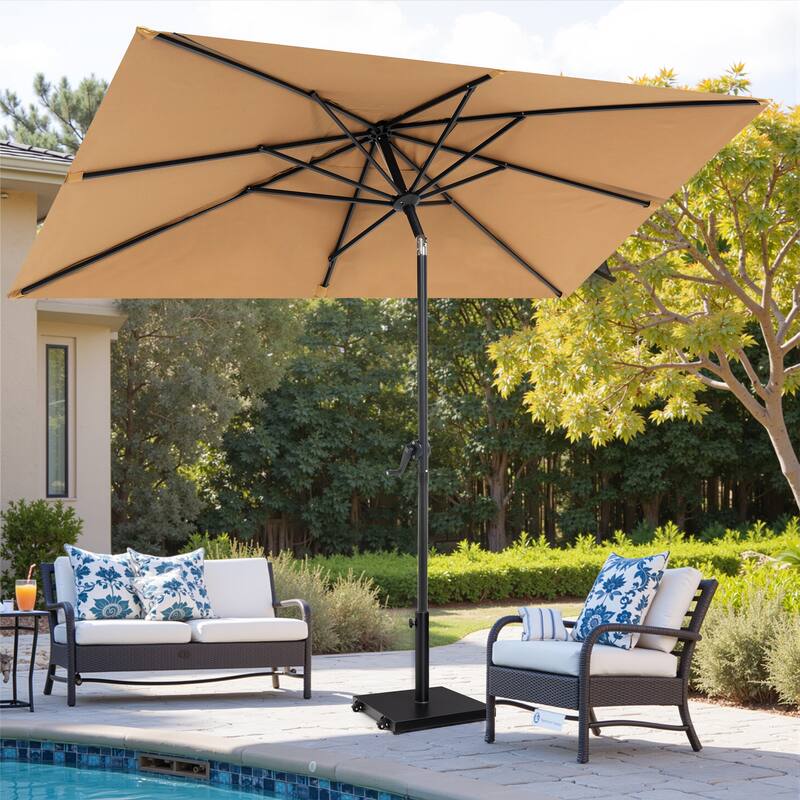 Pellebant Outdoor 9 x 5 FT Patio Market Umbrella Rectangular with Wheels Base Stand