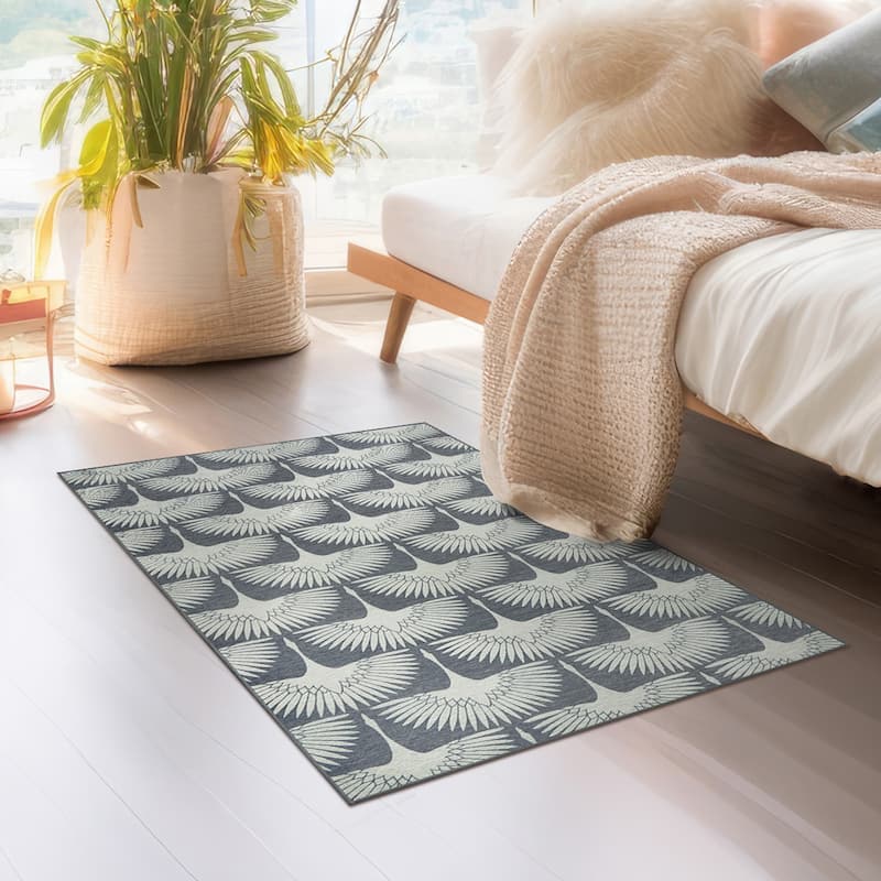 My Magic Carpet Flock Slate Grey Washable Rug - 3'x5'