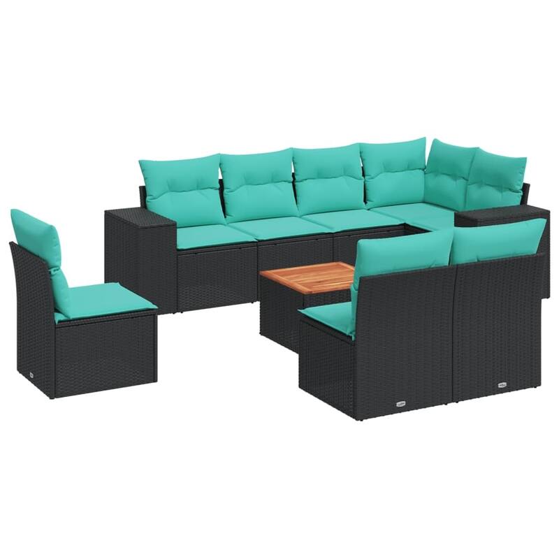 vidaXL 9 Piece Patio Sofa Set with Cushions Black Poly Rattan - 24.4 x 24.4 x 27.2