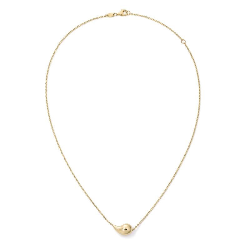 Clover 14K Yellow Gold Sculpted Teardrop Pendant Necklace - Adjustable 16-18"