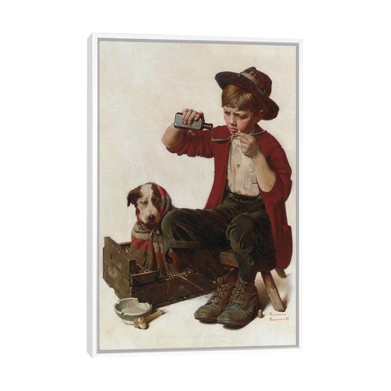 iCanvas "Sick Puppy" by Norman Rockwell Framed - White - 26x18