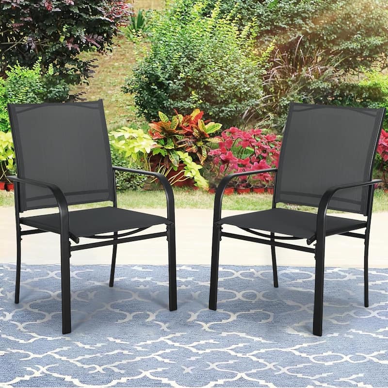 Outdoor Patio Metal Textilene Dining Chairs with Armrest Set of 2