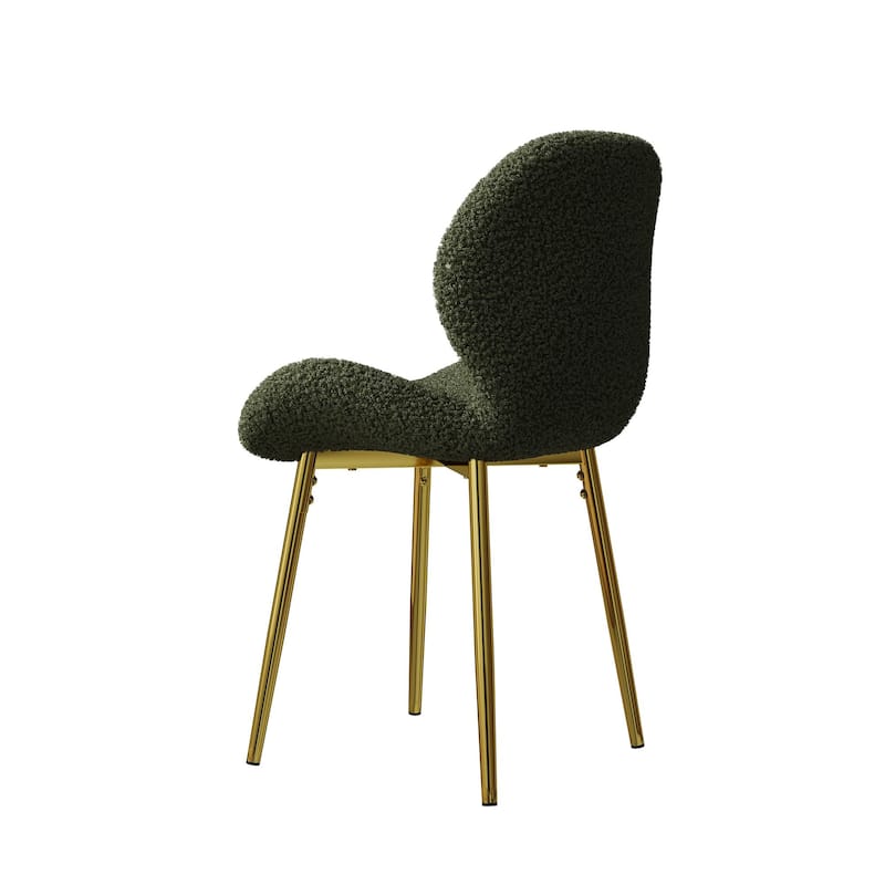 Modern minimalist teddy velvet Dining Chairs Set of 2 with sturdy gold metal legs and comfortable backrest design