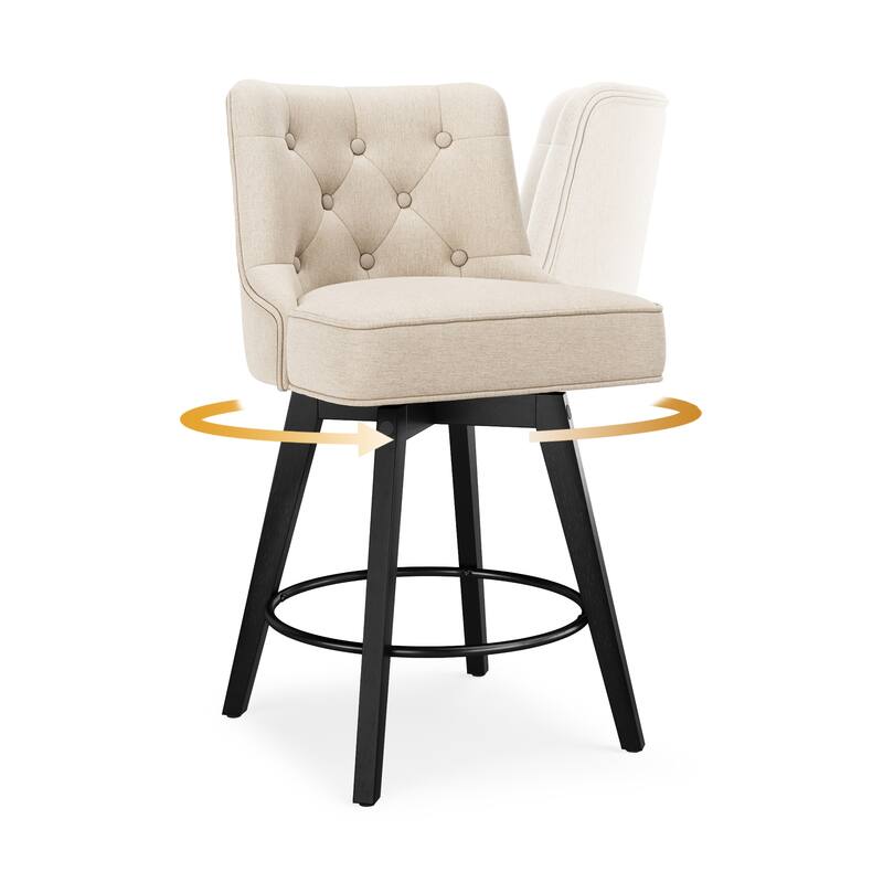 Modern 26.in Swivel Bar stool Upholstered Wooden Counter Height Footrest Armless Stool with Back