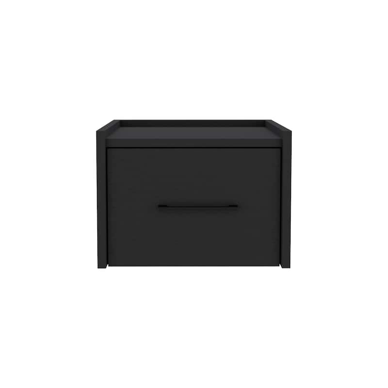 Wall-Mounted Floating Nightstand with Single Drawer - Black