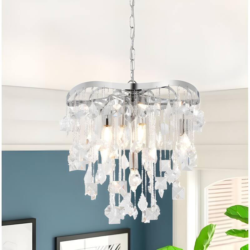 6-Light Crystal Cascade Statement Chandelier - Chrome