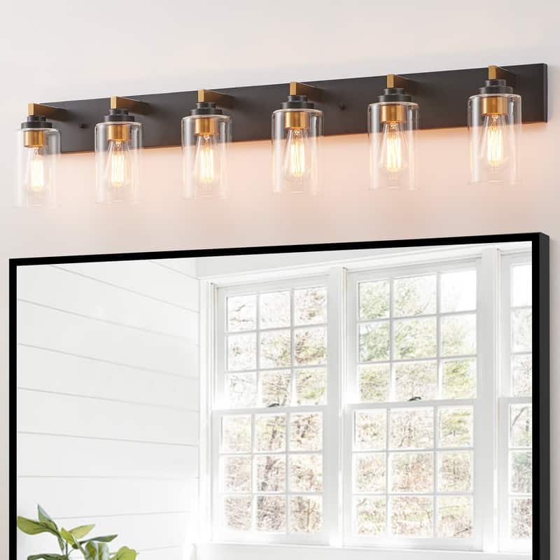 KAWOTI 6-light Bathroom Vanity Light with Clear Glass Shade - Black & Gold