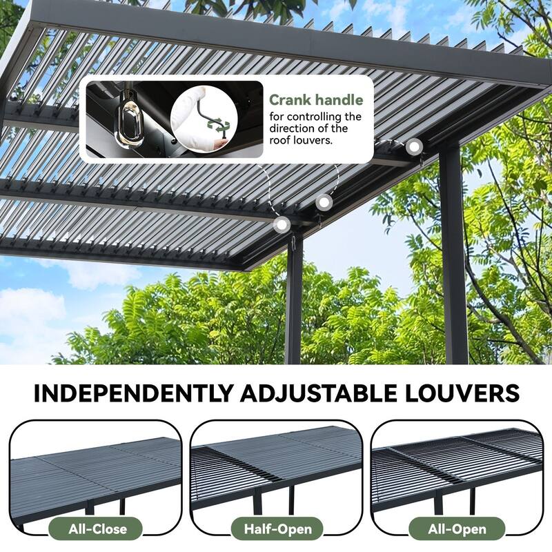 EROMMY Outdoor Louvered Pergola 10'×18', Aluminum Pergola with Adjustable Rainproof Roof, Modern Hardtop Gazebo