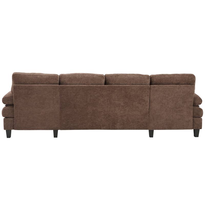 U-Shaped Modular Sectional Sofa with Dual Chaise Lounges, Chenille Fabric Cloud Couch with Storage Pockets & Armrest Pillows