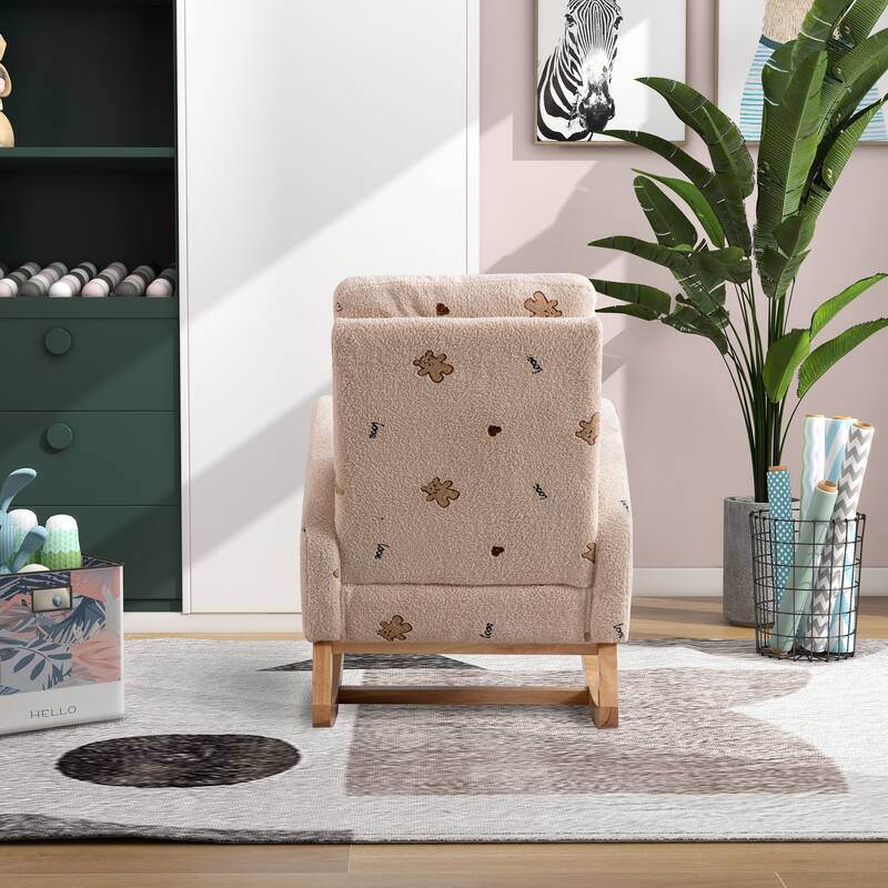 26.8'' Wooden Boucle Upholstered High Back Rocking Chair with Side Pocket: Ideal for Nursery, Living Room
