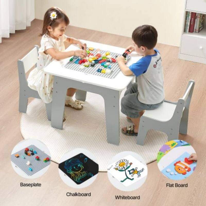 4-in-1 Kids Activity Table with 2 Chairs and Storage, White - 23.5 x 23.5 x 19.48 in